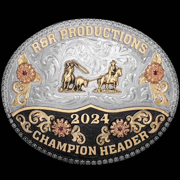 The Hudson Valley Belt Buckle is a unique double colored buckle with half silver and half black enamel. Personalize this unique rodeo buckle today!